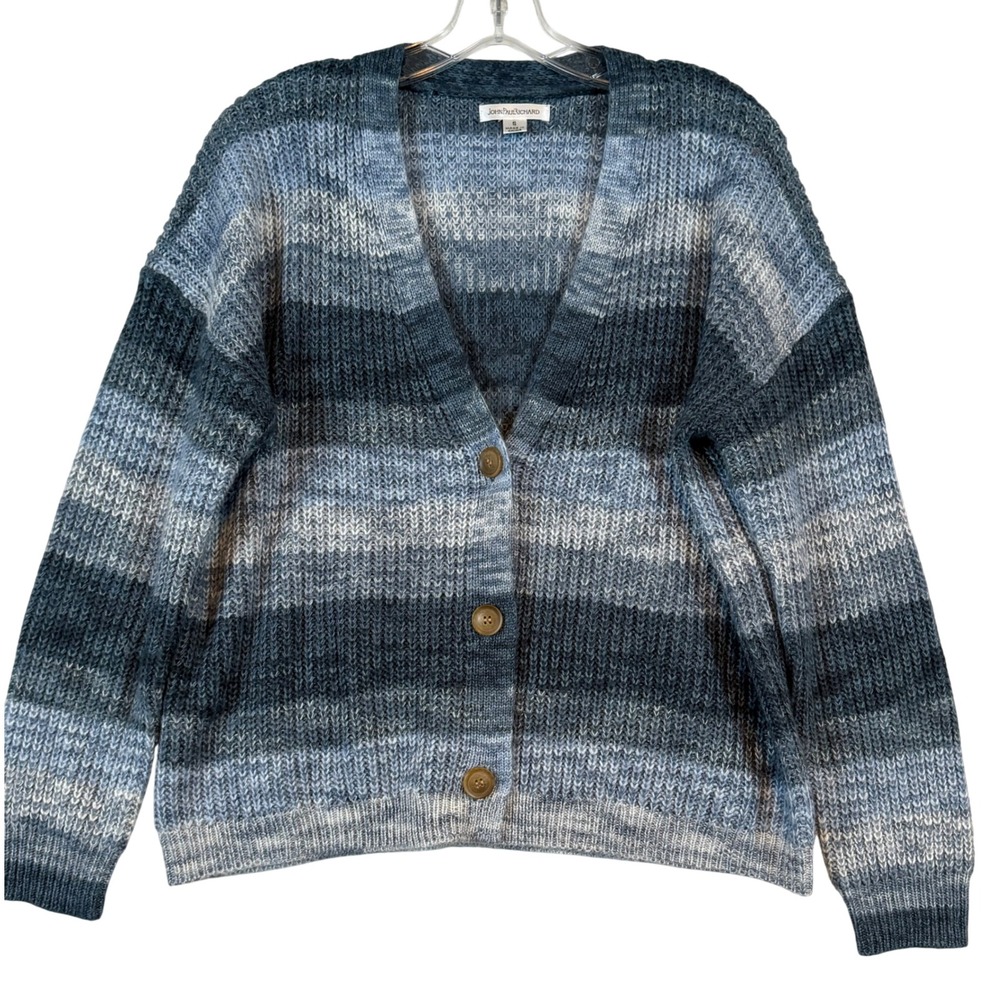Womens Blue Ombre Shaker Knit Button Front Cardigan •S• Coastal Grandmother Prep